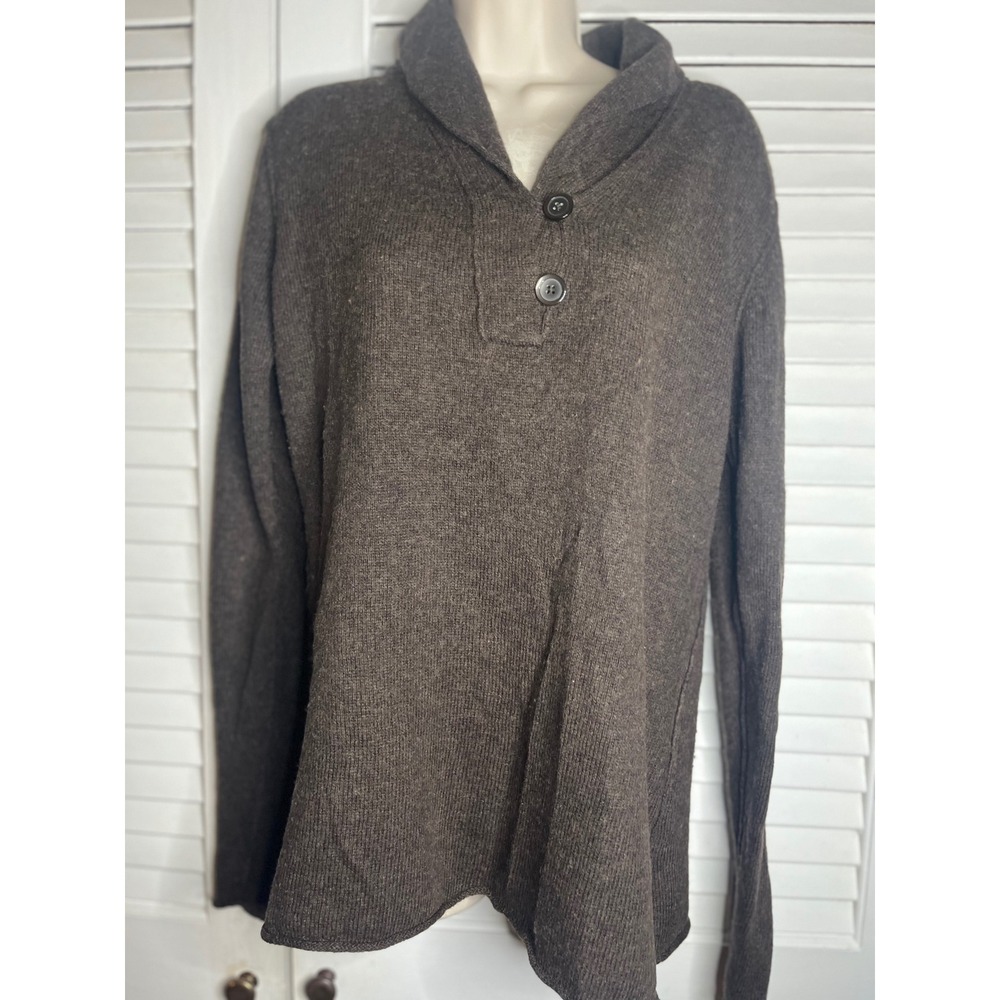 Gap Brown Shawl Collar Pullover Sweater Knit Button Front wool blend fall 09 L